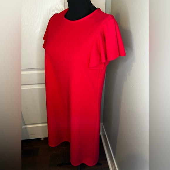 Tiana B Red Flutter Sleeve Knee Length A-Line Sheath Dress USA Made‎ Womens 10 - Picture 2 of 7